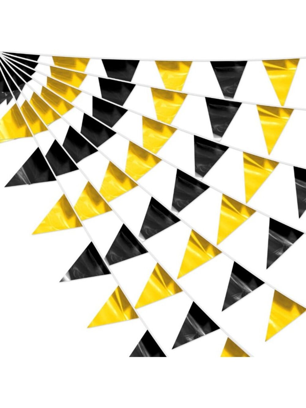 Black Gold Party Decorations - Metallic Triangle Pennant Banner Flags for Events